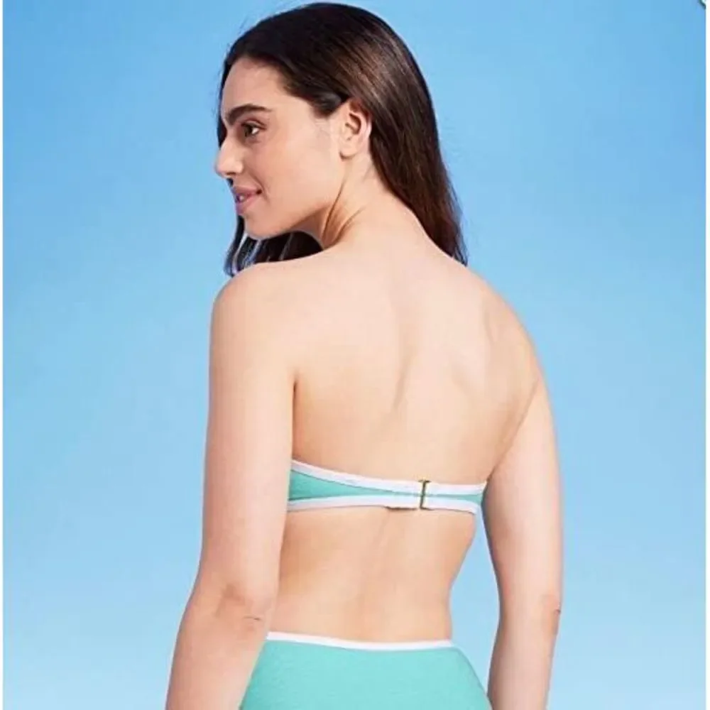 Women's Terry Textured Solid Bandeau with Binding Bikini Top Kona Sol Turquois S - Picture 3 of 4